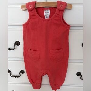 Hanna Andersson Coral One-Piece Romper with Front Pockets & button shoulders